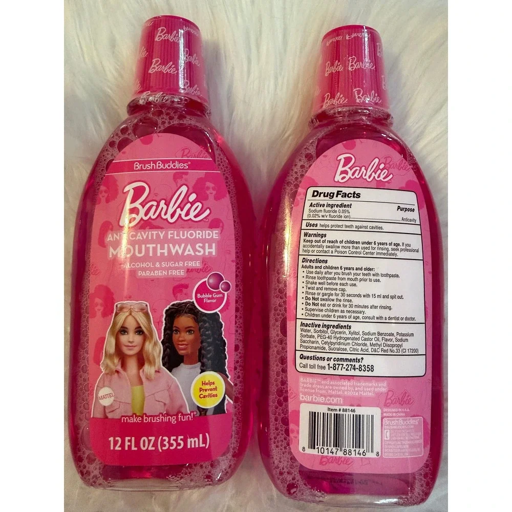 Barbie Brush Buddies Anticavity Fluoride Mouthwash Bubble Gum 12oz 2 Pack 88146